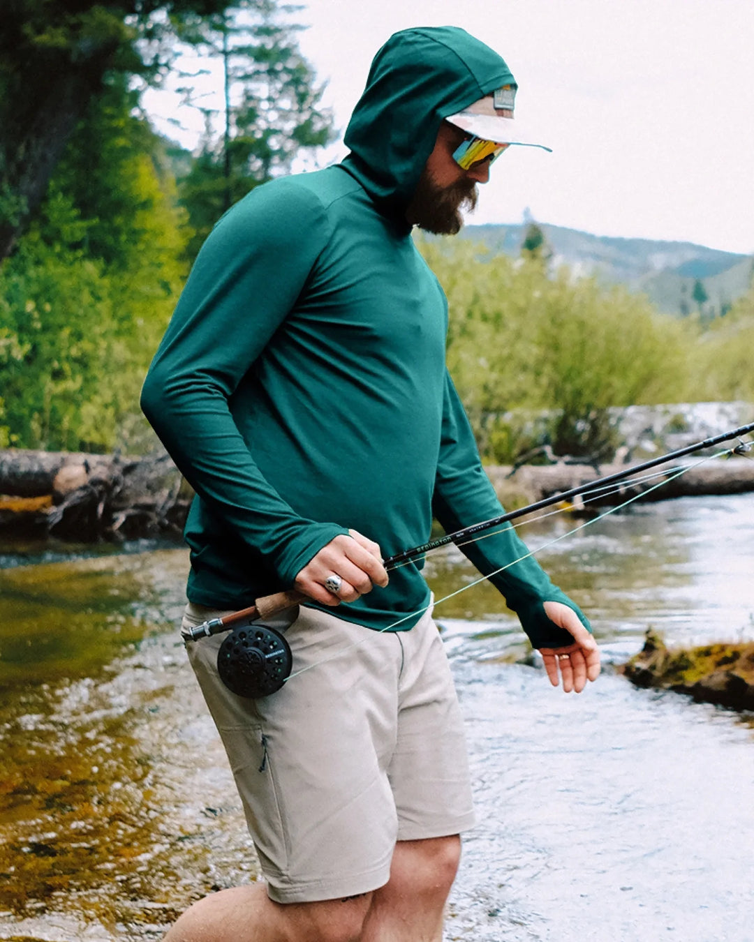 Free Fly Men's Bamboo Shade Hoodie: Heather Sea Pine