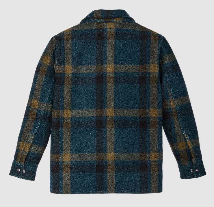 Filson Lined Mackinaw Wool Jac-shirt: Teal / Ochre Plaid