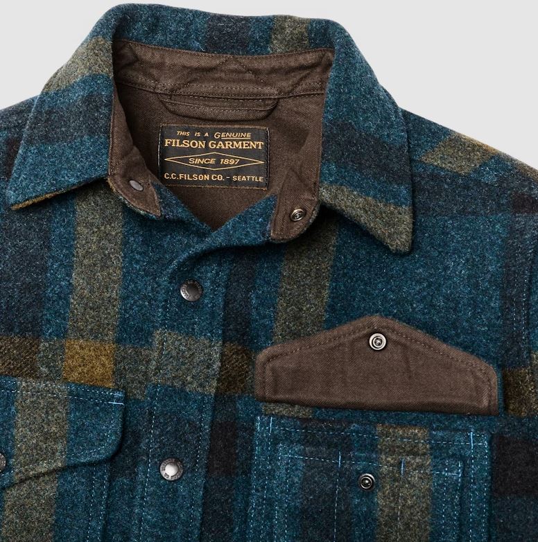 Filson Lined Mackinaw Wool Jac-shirt: Teal / Ochre Plaid