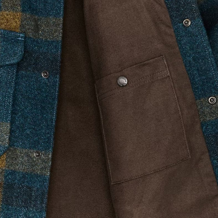 Filson Lined Mackinaw Wool Jac-shirt: Teal / Ochre Plaid