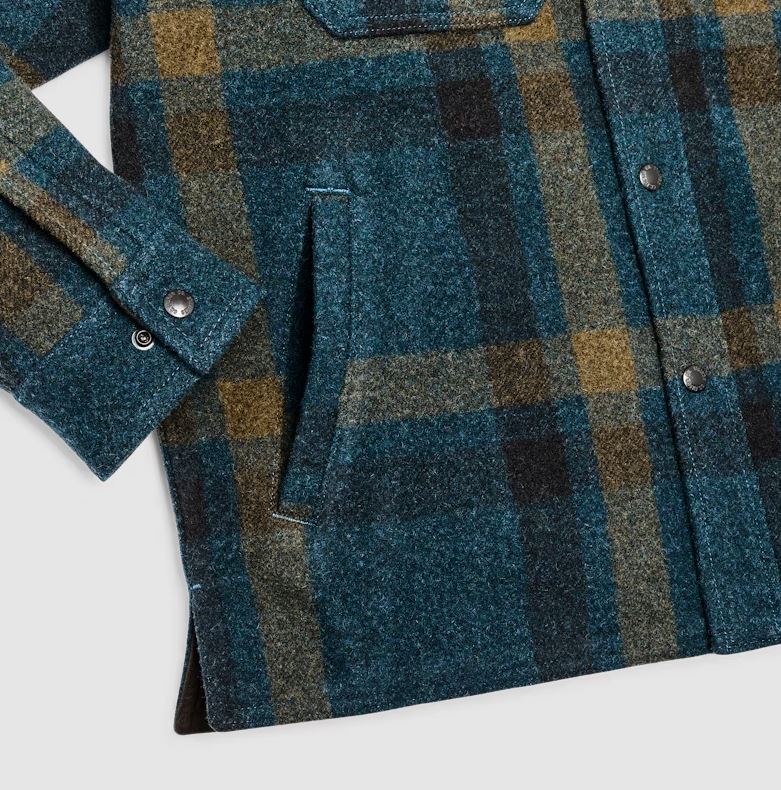 Filson Lined Mackinaw Wool Jac-shirt: Teal / Ochre Plaid