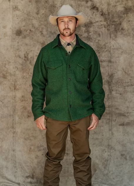 Filson Mackinaw Wool Jac-Shirt: Kelly Green / Black Twill