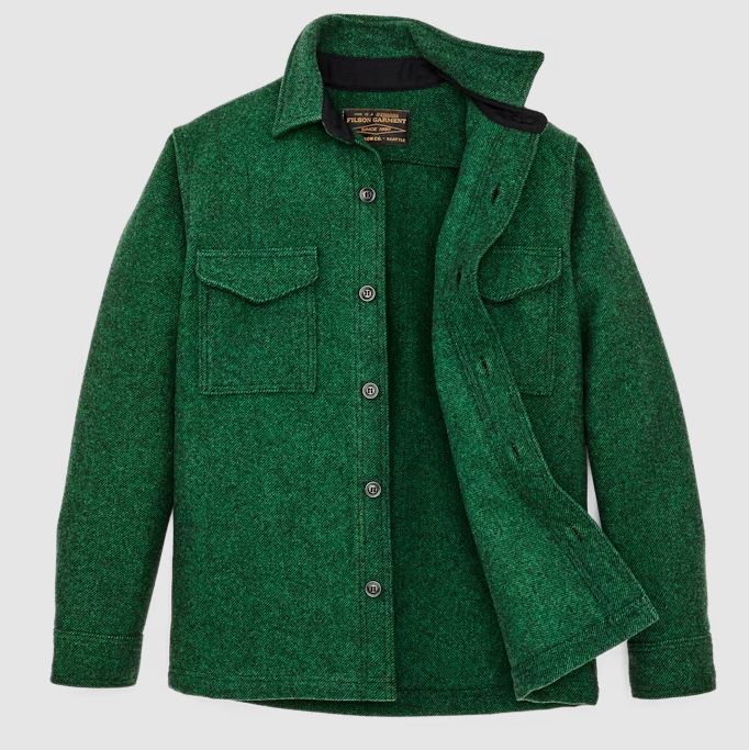 Filson Mackinaw Wool Jac-Shirt: Kelly Green / Black Twill