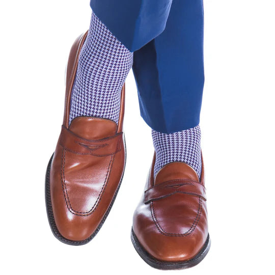Dapper Classics Royal Purple and Lavender Houndstooth Mid-Calf Cotton Sock