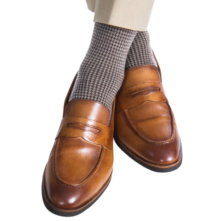 Dapper Classics Coffee and taupe Houndstooth Sock