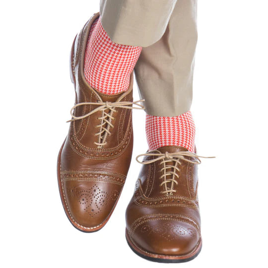 Dapper Classics Tigerlily and Cream Houndstooth Cotton Sock