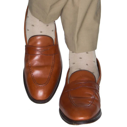Dapper Classics Tan with Taupe Dot Mid Calf Cotton Sock