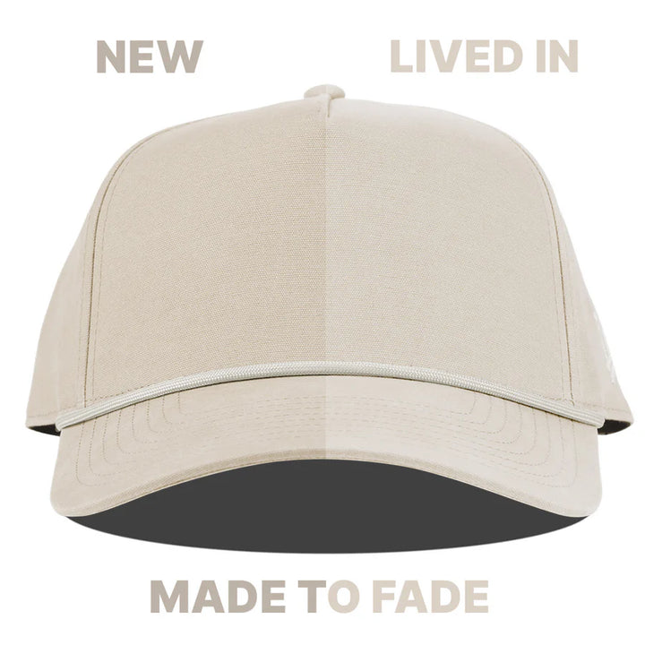 Branded Bills Bare Curved Canvas 5 Panel Rope Hat: Beige
