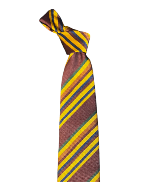 Seaward and Stearn Bold Stripes Silk Tie: Maroon and Gold Multi Stripes