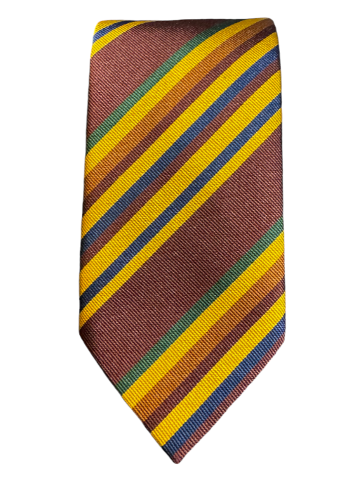 Seaward and Stearn Bold Stripes Silk Tie: Maroon and Gold Multi Stripes