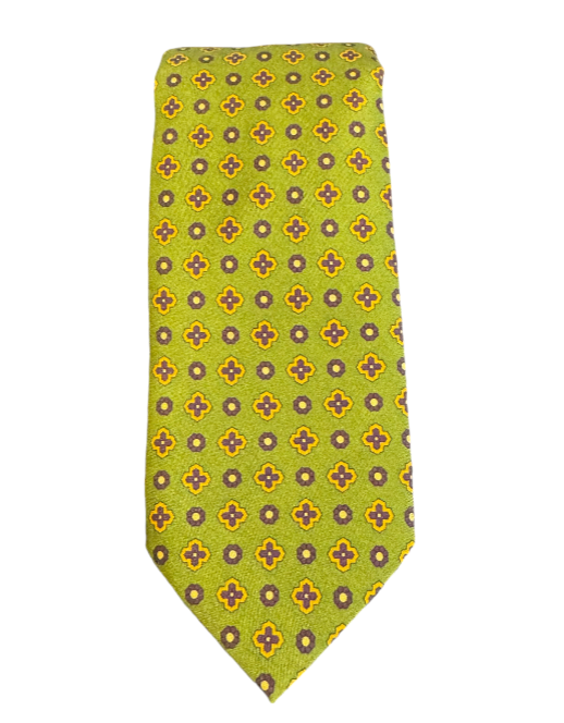 Seaward and Stearn Washed Silk Small Medallion Tie: Green