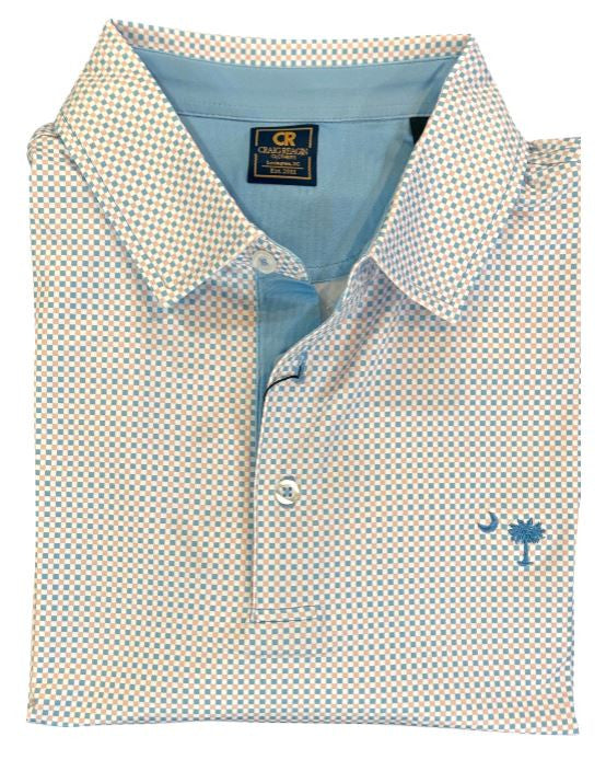 Craig Reagin Meetze Polo with SC Palmetto: White/Blush/Powder