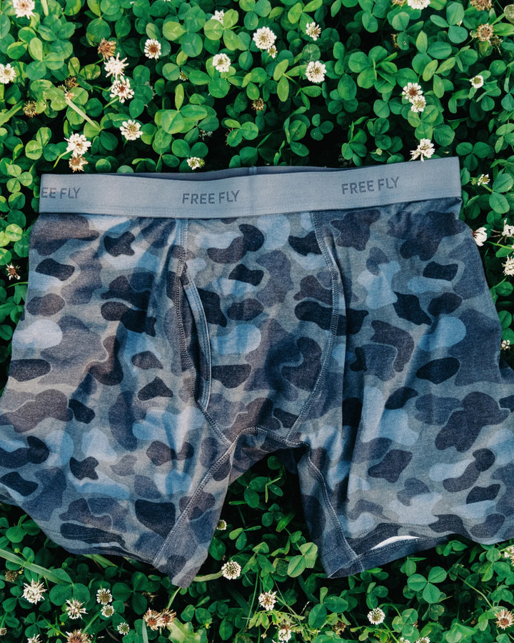 Free Fly Men's Bamboo Motion Boxer Brief: Vintage Black Camo