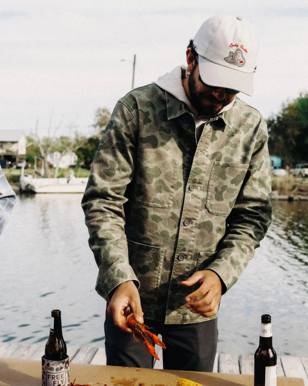 Free Fly Folly Twill Chore Coat: Vintage Camo Oil Green
