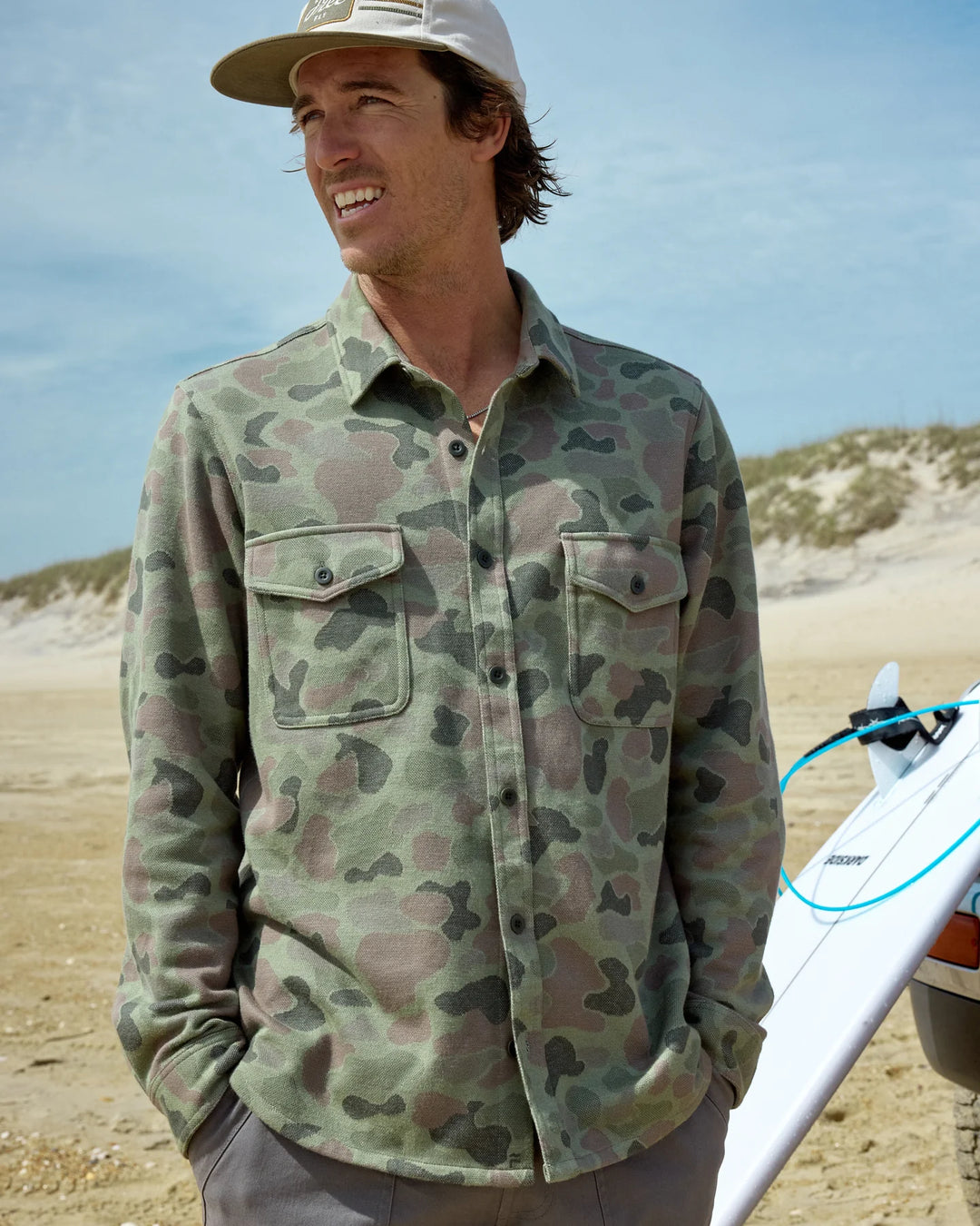 Free Fly Men's Gallatin Overshirt: Vintage Camo Oil Green