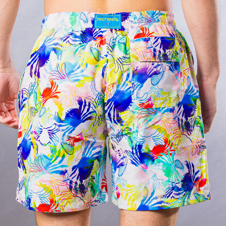 Michael's Men's Cyclist Liner Swim Trunks - Crabs White