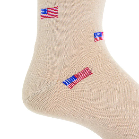 Dapper Classics Tan with American Flags Mid Calf Cotton Sock