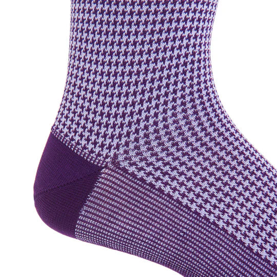 Dapper Classics Royal Purple and Lavender Houndstooth Mid-Calf Cotton Sock