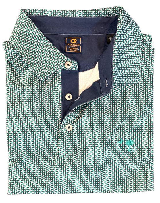 Craig Reagin Middlebrook Polo with SC Palmetto: Navy/White/Palm