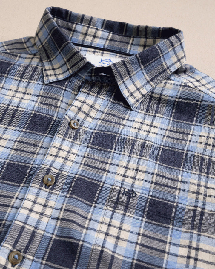 Southern Tide Ashborough Plaid Brushed Twill Heather Sportshirt: Heather Dress Blue