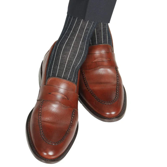 Dapper Classics Navy with Ash Vertical Stripe Cotton Sock