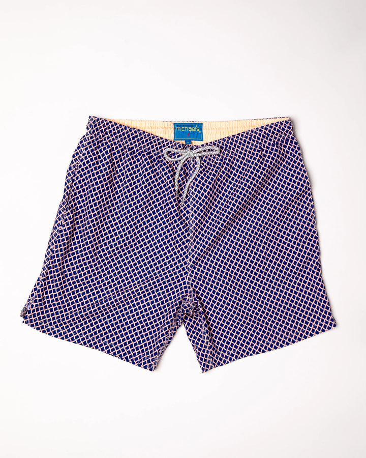 Michael's Men's Cyclist Liner Swim Trunks - Nautical Mesh: Navy/Orange