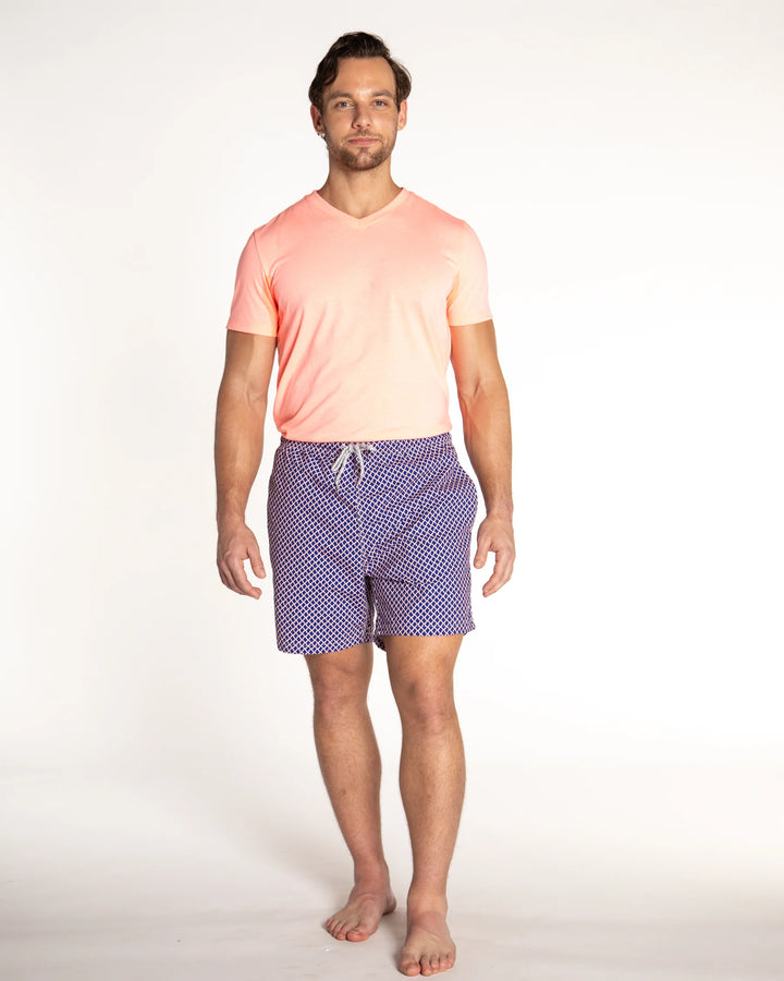 Michael's Men's Cyclist Liner Swim Trunks - Nautical Mesh: Navy/Orange