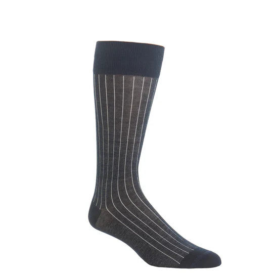 Dapper Classics Navy with Ash Vertical Stripe Cotton Sock