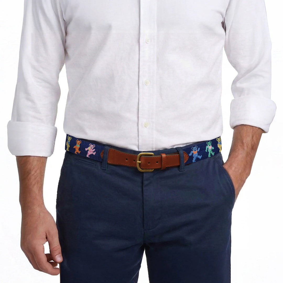 Smathers and Branson Dancing Bears Needlepoint Belt: Dark Navy