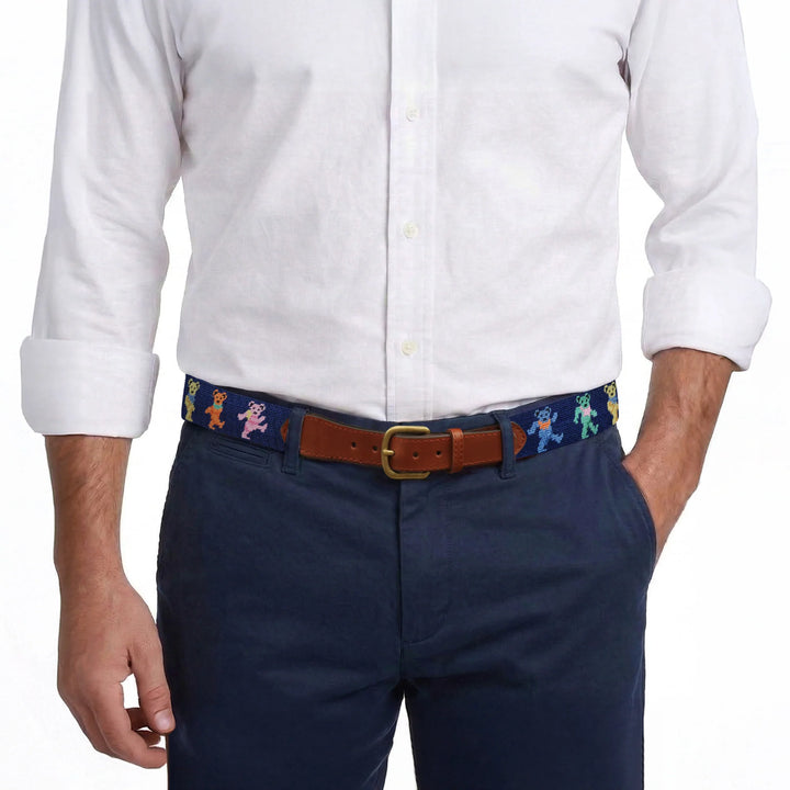 Smathers and Branson Dancing Bears Needlepoint Belt: Dark Navy