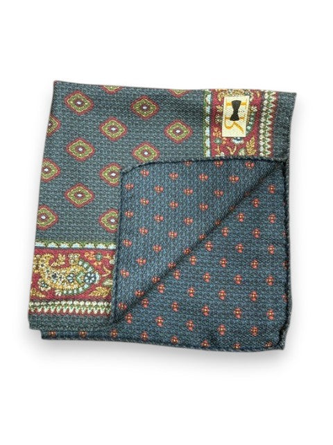 R. Hanauer Navy Diamond/Small Flower Pocket Square