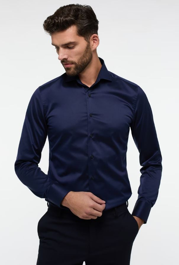 Eterna Slim Fit Luxury Shirt: Dark Blue