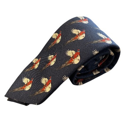 Robert Jensen Flying Pheasant Print Tie: Navy