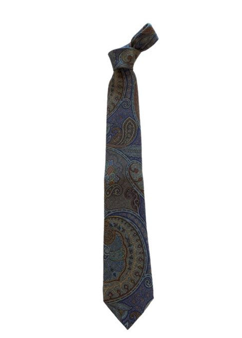 Robert Jensen Paisley Tie: Navy Blue/Brown