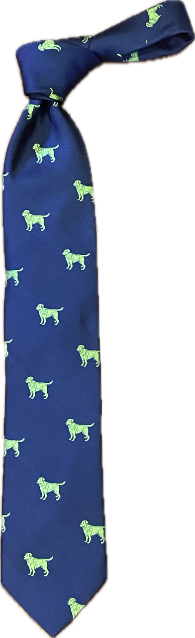 Seaward and Stearn Navy Tie With Neon Dogs