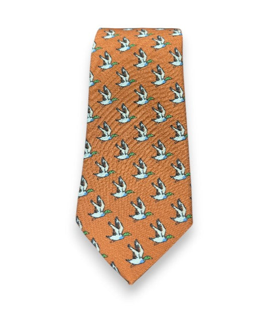 Robert Jensen Flying Duck Print Tie: Orange