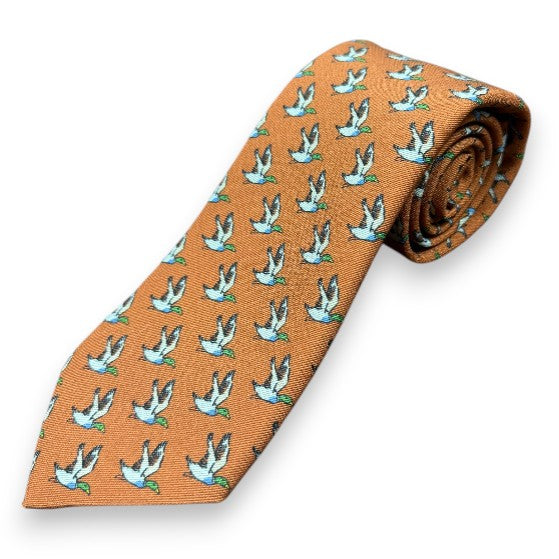 Robert Jensen Flying Duck Print Tie: Orange