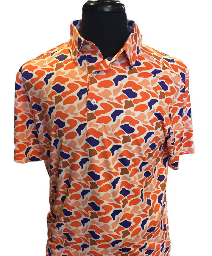 Craig Reagin Retro Camo Print Polo: Orange