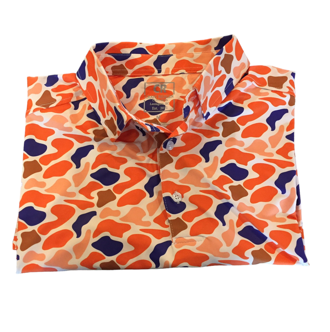 Craig Reagin Retro Camo Print Polo: Orange