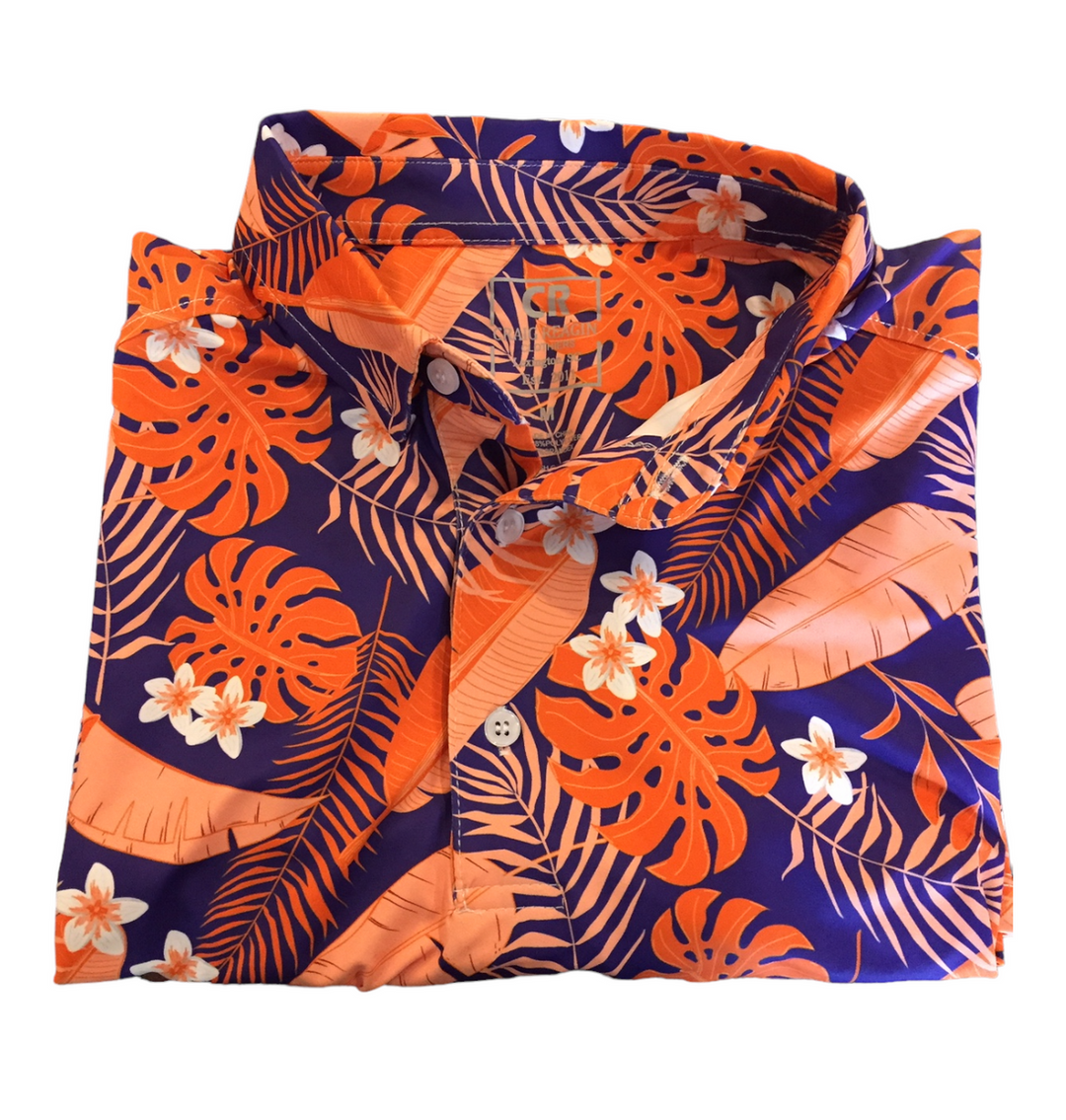 Craig Reagin Hawaiian Print Polo: Orange