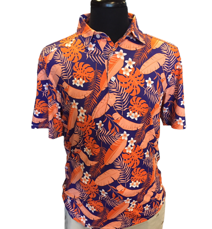 Craig Reagin Hawaiian Print Polo: Orange