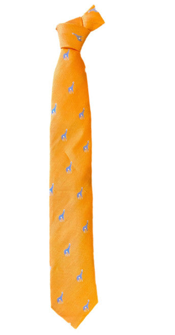 Seaward and Stearn Orange with Ivory Giraffe Motif Linen Tie