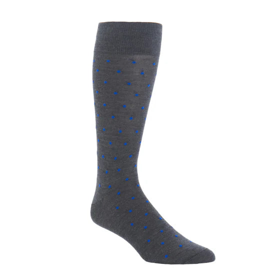 Dapper Classics Charcoal with Cobalt Dots Fine Merino Wool Sock