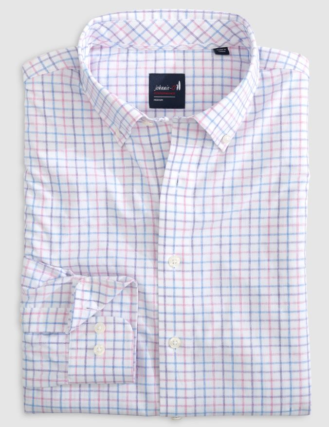 Johnnie-O Everyday Performance Button Up Shirt - Paddock Tattersall: Porto Pink