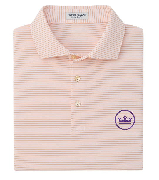 Peter Millar Crown Seal Wade Performance Jersey Polo: White / Papaya with Purple