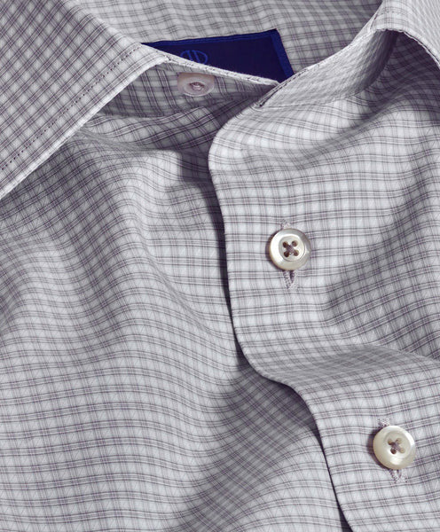 David Donahue Pearl & White Micro Check Dress Shirt