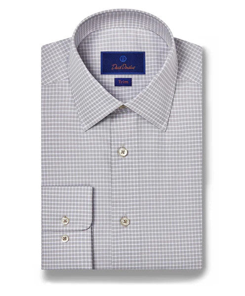 David Donahue Pearl & White Micro Check Dress Shirt