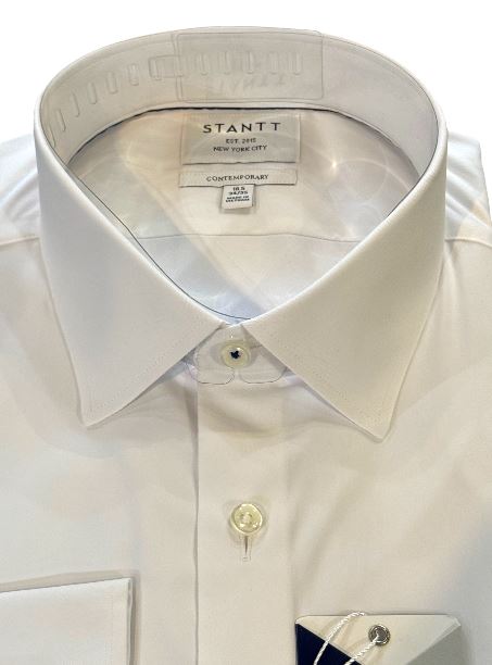 Stantt Ready To Wear Performance White Twill Dress Shirt: Modified Spread Collar