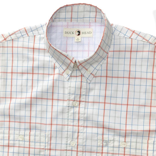 Duckhead Performance Poplin Guide Shirt: Crawford Plaid - Faded Red