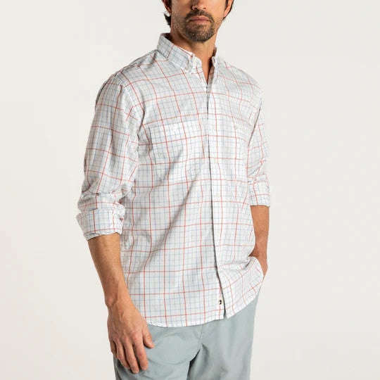 Duckhead Performance Poplin Guide Shirt: Crawford Plaid - Faded Red